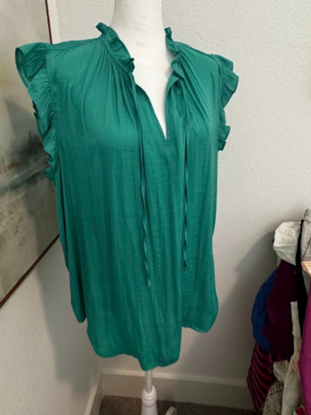 RACHEL Rachel Roy -  Green Flutter Ruffle Sleeve Tie-Neck Blouse, Size XL *NWOT